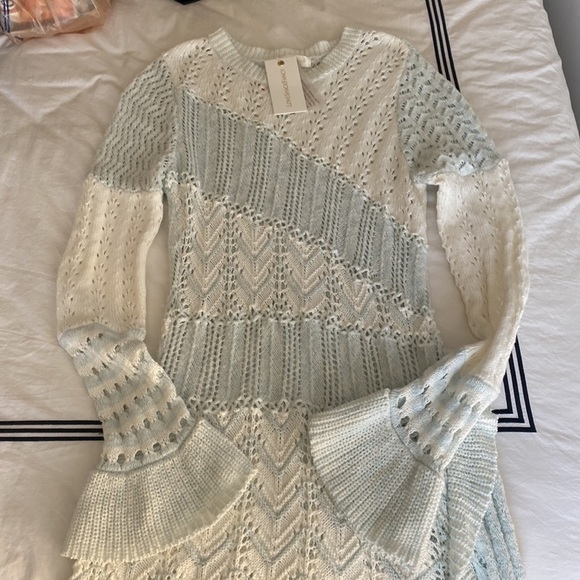 Loveshackfancy- NWT Blue and white “Kaelyn” Knit Long-sleeve Mini Dress - Picture 9 of 10